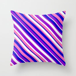 [ Thumbnail: Dark Violet, Mint Cream, Hot Pink, and Blue Colored Stripes/Lines Pattern Throw Pillow ]