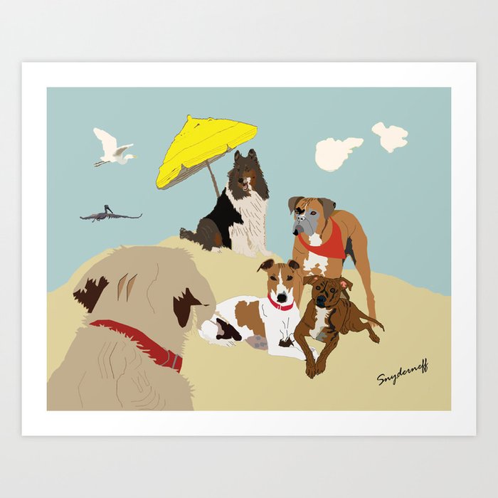 Dogs at the Beach Art Print