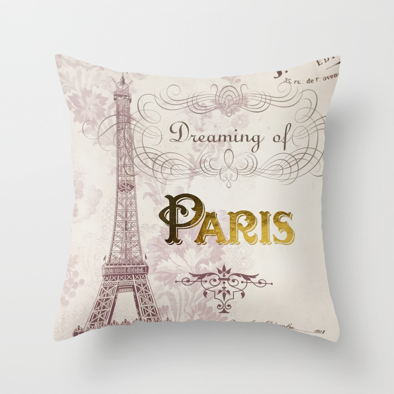 Paris Eiffel Tower French Script Blush Pink Montage Throw Pillow
