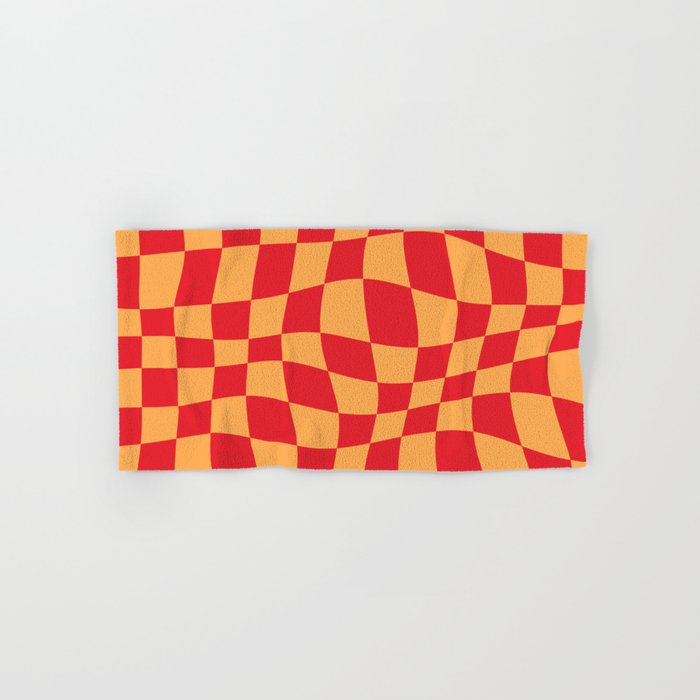 Warped Checkered Pattern (red/orange) Hand & Bath Towel