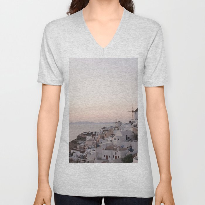 Dreamy Santorini Sunset #1 #wall #art #society6 V Neck T Shirt