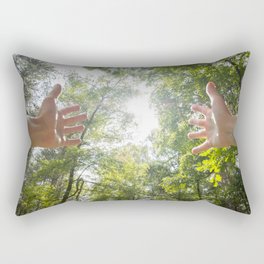 Arms raised in a forest Rectangular Pillow