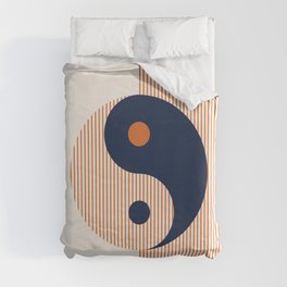 Geometric Lines Ying and Yang XII in Navy Blue Orange Duvet Cover