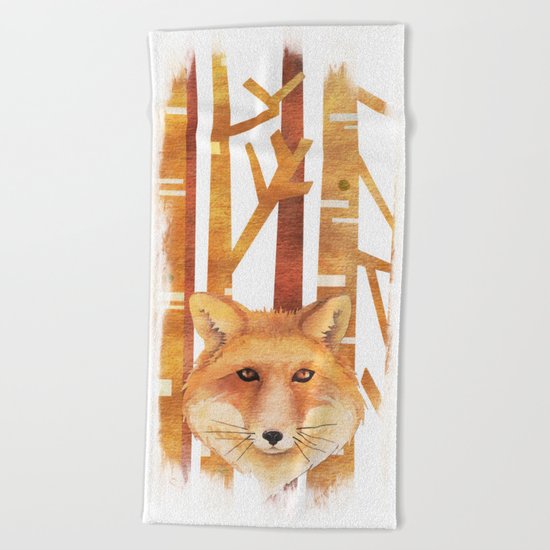 Fox in the forest- Animal abstract watercolor illustration on #Society6 Beach Towel
