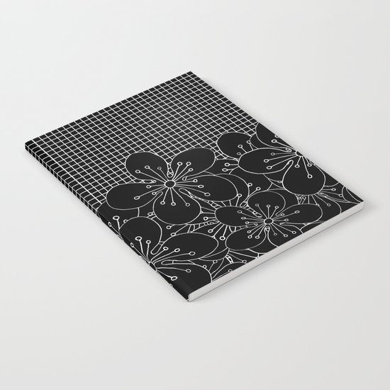 Cherry Blossom Grid Black Notebook