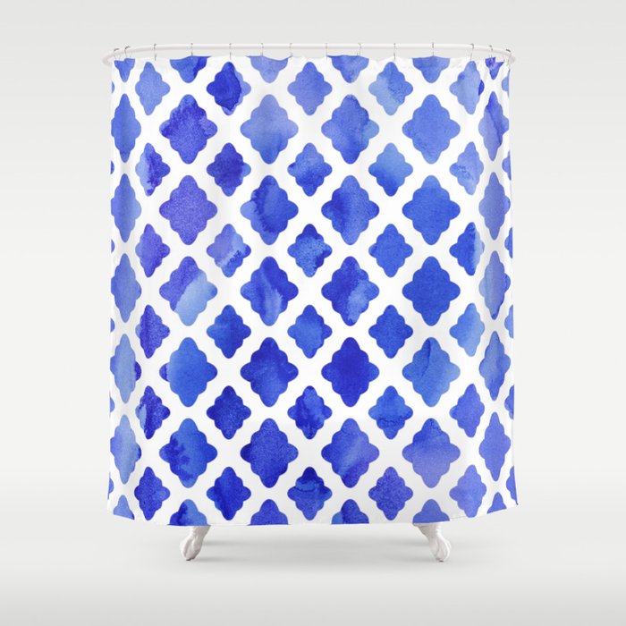 Watercolor Diamonds in Cobalt Blue Shower Curtain