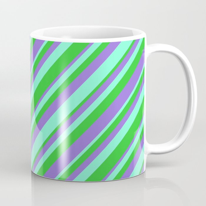 Aquamarine, Lime Green, and Purple Colored Striped/Lined Pattern Coffee Mug