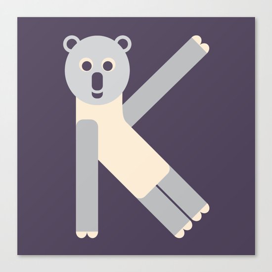 Letter K // Animal Alphabet // Koala Monogram Canvas Print