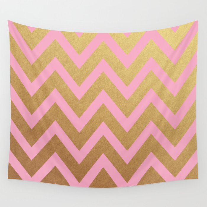 pink and gold chevron Wall Tapestry by her art Society6