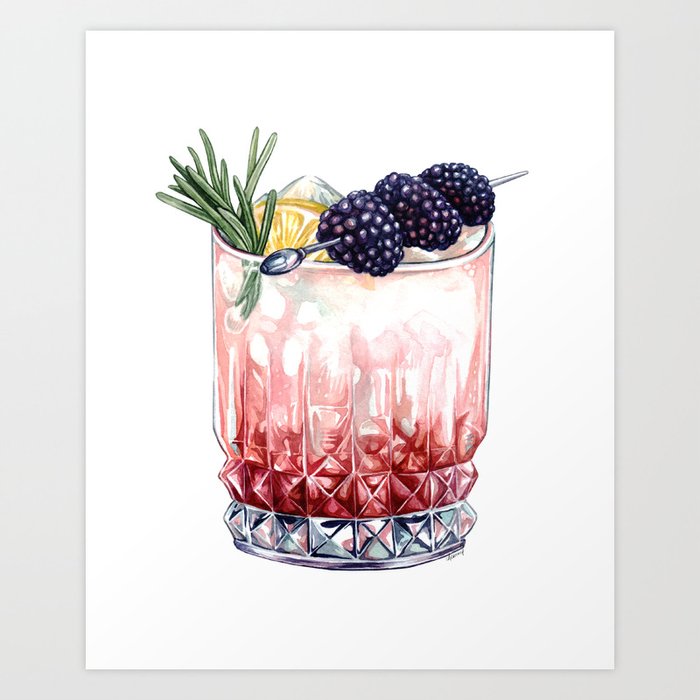 Blackberry Bramble Cocktail Art Print
