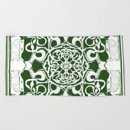 Dark Green and White Aesthetic Tile Beach Towel