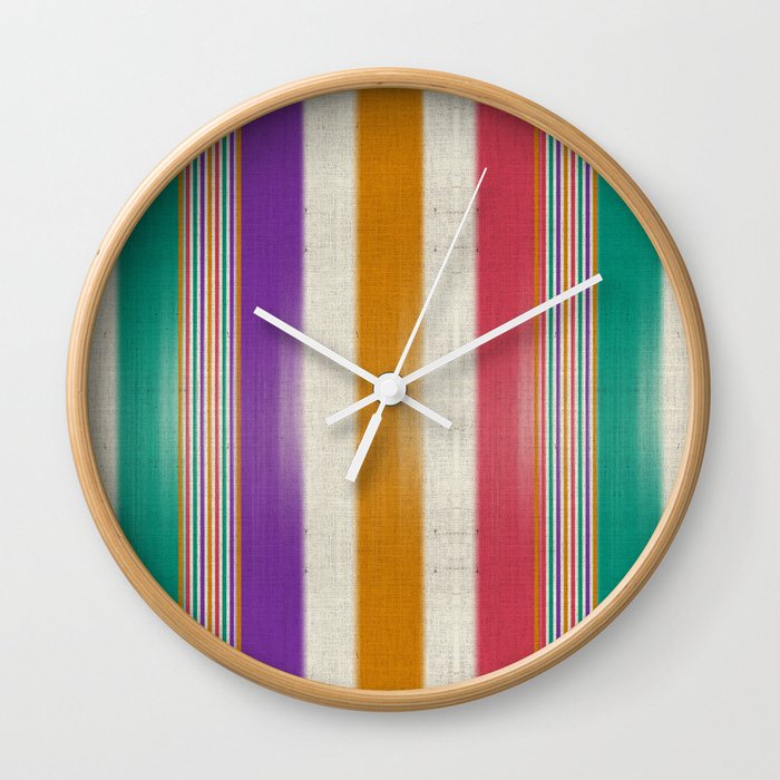 Colorful Vertical Lines Burlap Texture Wall Clock By Marcanton