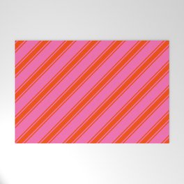 [ Thumbnail: Hot Pink and Red Colored Striped/Lined Pattern Welcome Mat ]