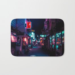 Late Night in Shinjuku's Golden Gai Bath Mat | Digital, Alley, Bars, Goldengai, Futurism, Future, Cities, Neon, Futuristic, Scifi 
