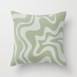 Liquid Swirl Retro Abstract Pattern in Sage Green and Light Sage Gray Throw Pillow