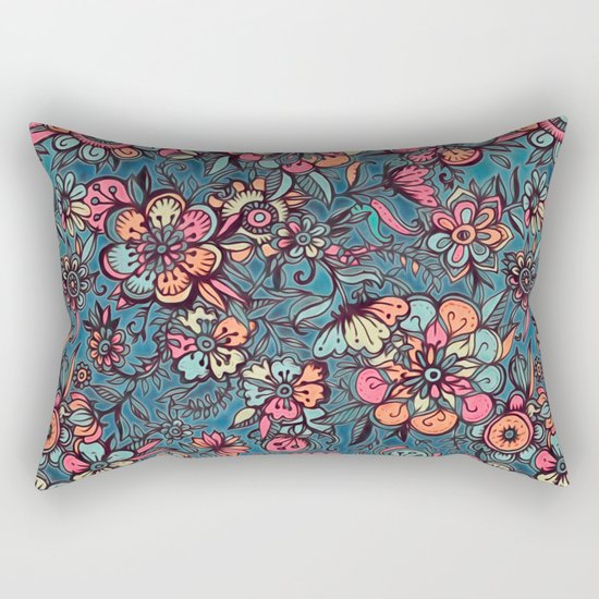 Sweet Spring Floral - melon pink, butterscotch & teal Rectangular Pillow