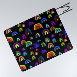 Happy Little Watercolor Rainbows in Mod Multi + Black Picnic Blanket