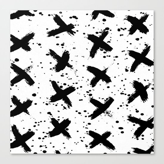 X Paint Spatter Black and White Canvas Print