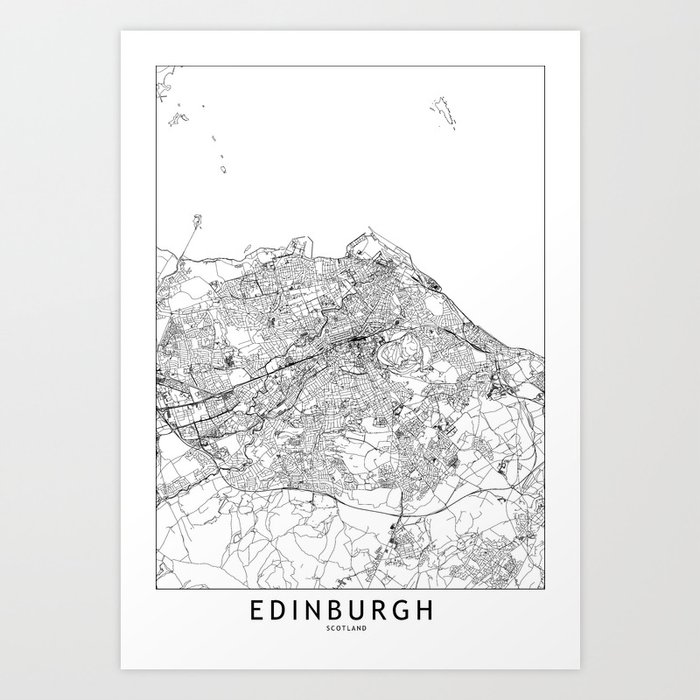 Edinburgh White Map Art Print
