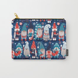 Let it gnome // blue background little Santa's helpers preparing for Christmas neon red classic oxford and pastel blue dressed gnomes Carry-All Pouch