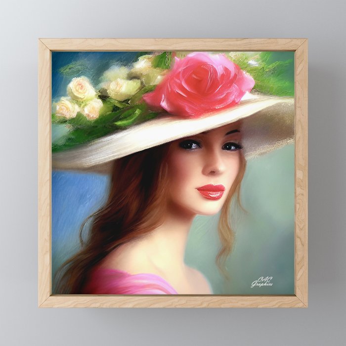 Yellow and Pink Roses Derby Hat Framed Mini Art Print