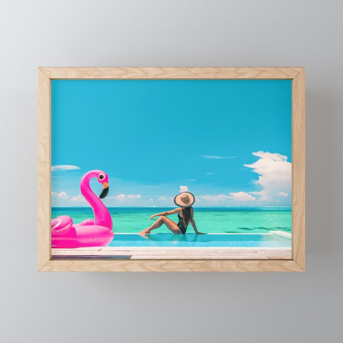 Luxury resort vacation infinity swimming pool hotel woman Framed Mini Art Print
