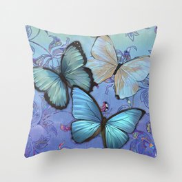 Morpho Blue Butterflies Colorful Daydream Throw Pillow