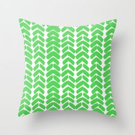 Hand-Drawn Herringbone (Green & White Pattern) Throw Pillow