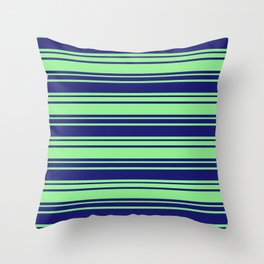 [ Thumbnail: Midnight Blue and Light Green Colored Striped/Lined Pattern Throw Pillow ]