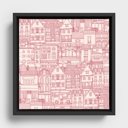 cafe buildings pink Framed Canvas