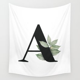 Letter A Initial Floral Monogram Black And White Poster Wall Tapestry