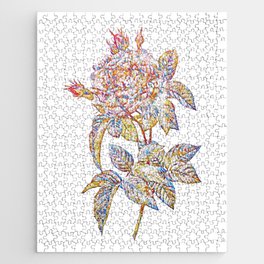 Floral Pink French Rose Mosaic on White Jigsaw Puzzle
