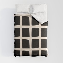 Midcentury Windows Geometric Check Pattern in Black and Almond Cream Comforter