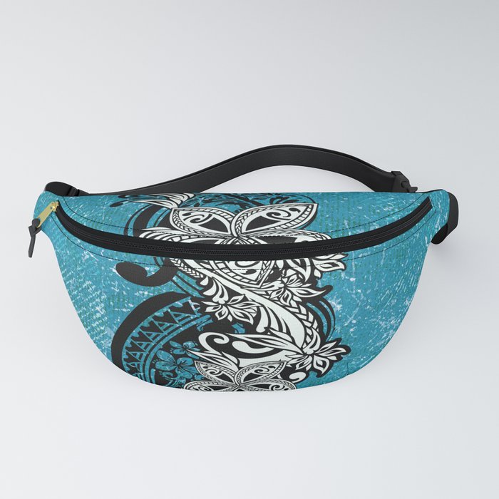 Blue Denim Abstract With Black And White Tribal Overlay Fanny Pack