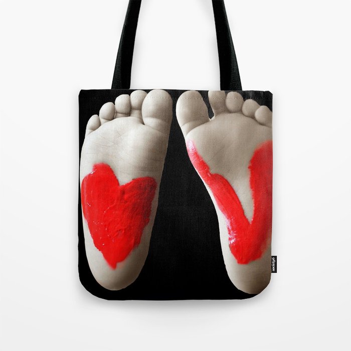 Love painted in red on child's feet peace and love color portrait photograph - photography - photographs Tote Bag