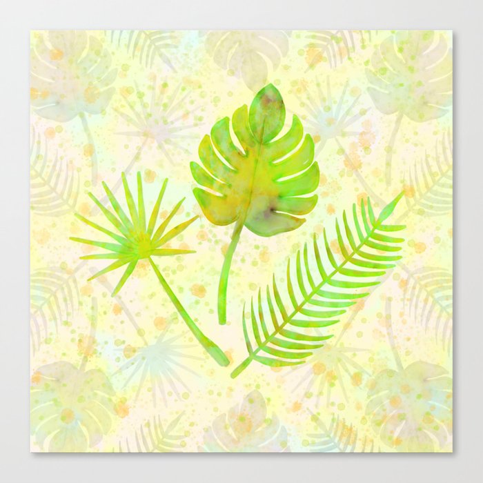 Tropical Leaf Watercolor Painting Green Palm Tree Leaves Canvas
