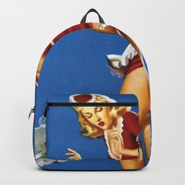 Fresh Lobster! - Satirical Pin Up Girl Waitress Motif Backpack | Poster, Comedic, Stewardess, Politically, Vintage, Posters, Waitress, Funny, Advertisement, Advertising 