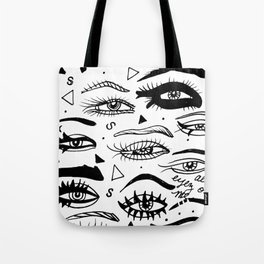 All Eyez on Me- Black and White Ink Drawing Tote Bag