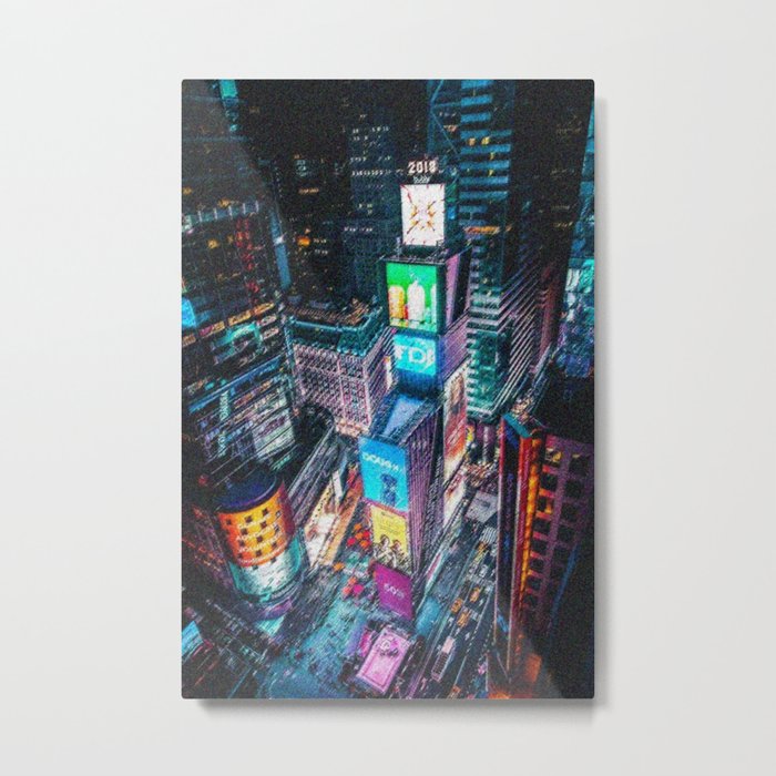 Times Square New York City Neon Lights Nighttime Landscape Painting by Jeanpaul Ferro Metal Print