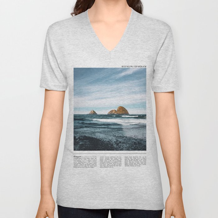 Pacific Ocean Sea Stacks in Oregon V Neck T Shirt