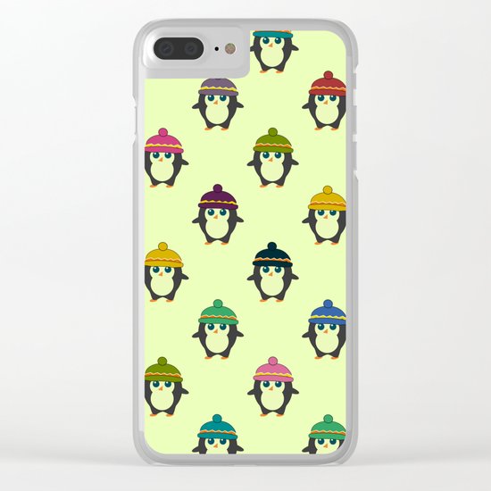 Penguins with colorful beanies Clear iPhone Case