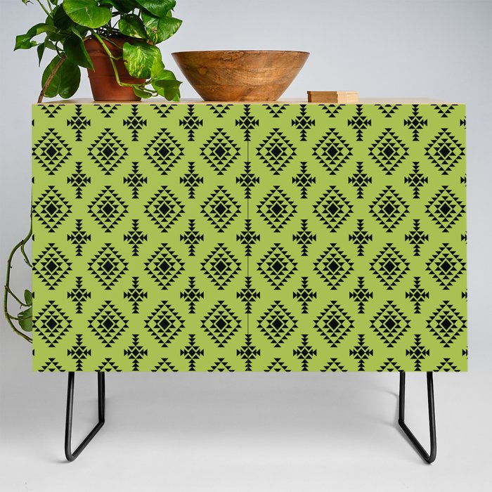 Light Green and Black Native American Tribal Pattern Credenza