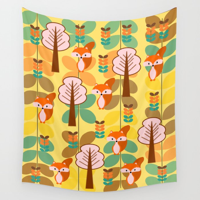Foxes in the forest Wall Tapestry