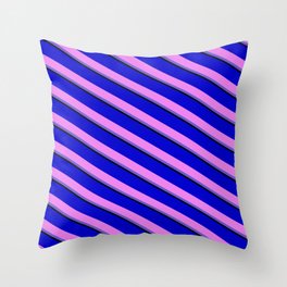 [ Thumbnail: Blue, Violet, Slate Blue, and Black Colored Lines Pattern Throw Pillow ]