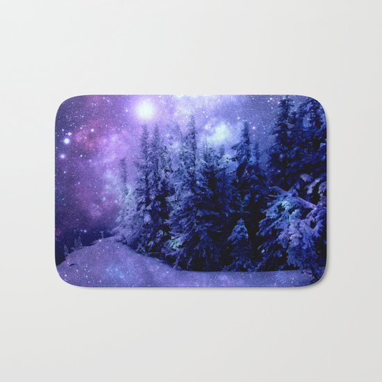 Galaxy Winter Forest Lavender Purple Blue Bath Mat