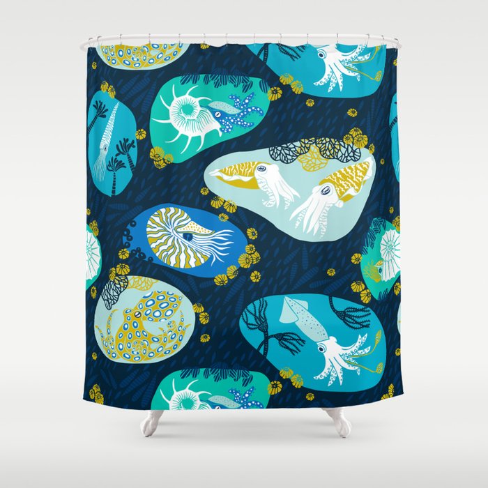 Cephalopods through time Shower Curtain