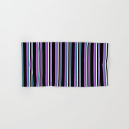 [ Thumbnail: Bisque, Dark Cyan, Orchid & Black Colored Lined Pattern Hand & Bath Towel ]