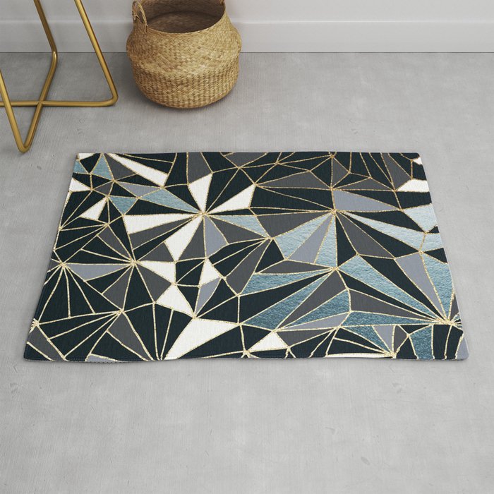 Stylish Art Deco Geometric Pattern Black Blue Gold Abstract