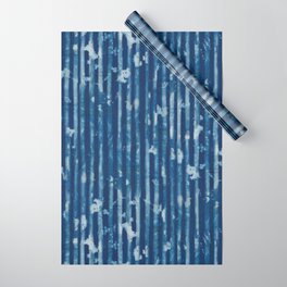 Vintage Cyan Floral Stripes Wrapping Paper