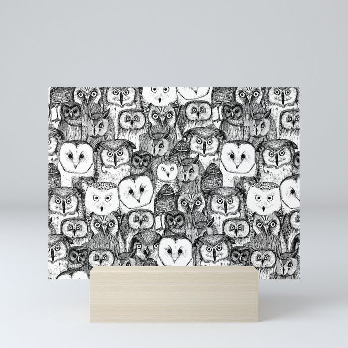 just owls black white Mini Art Print